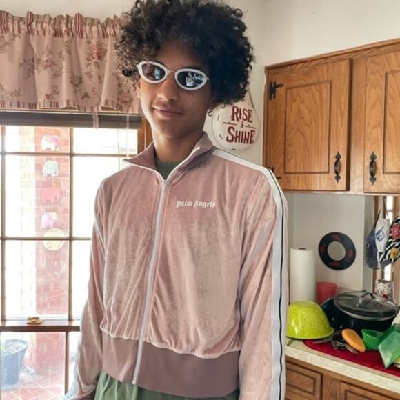 Palm Angels Chenille Cropped Zip Up Hoodie Rose - Picture 9 of 9